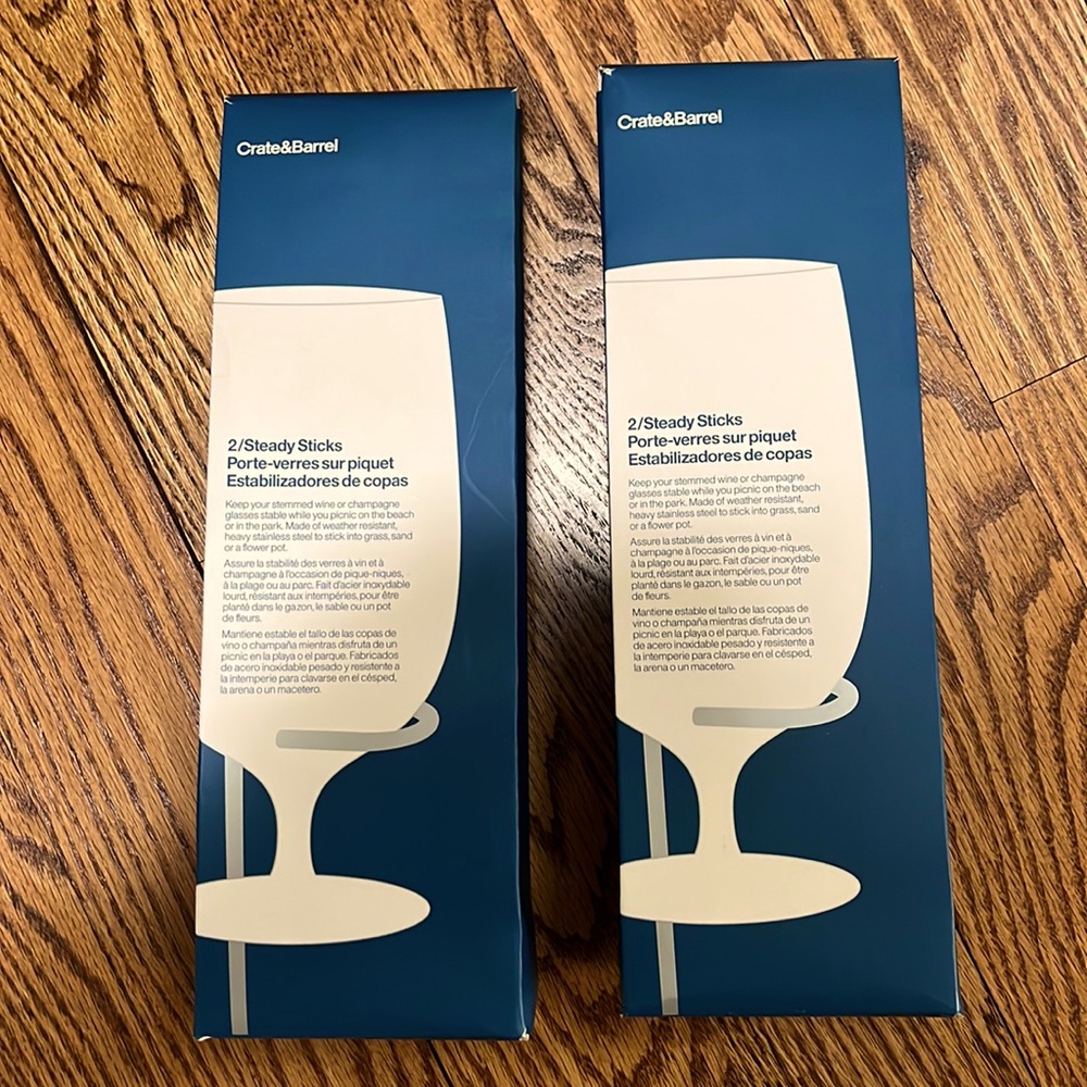 Wine Glass Holder Stakes Crate & Barrel (4 stakes total, 2 per box) BRAND NEW!